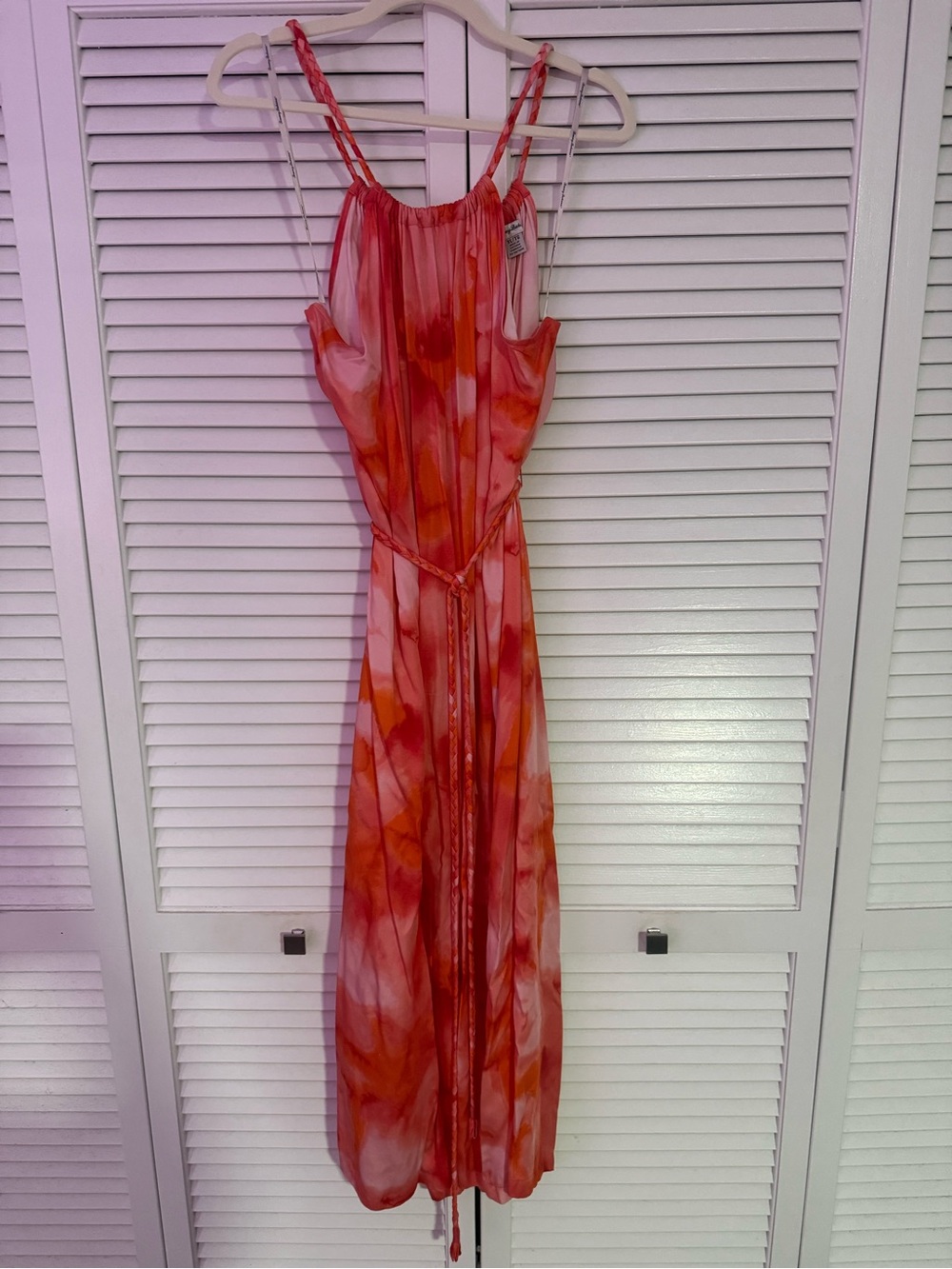 Tommy Bahama Red and Orange Watercolor Tie-Waist Maxi Dress